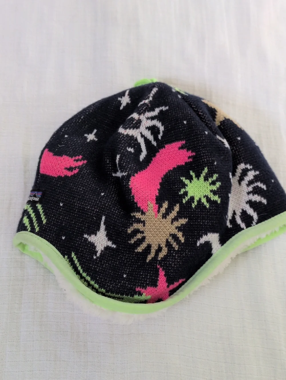 Patagonia Baby Reversible Hat Stars And Moon White Green Print